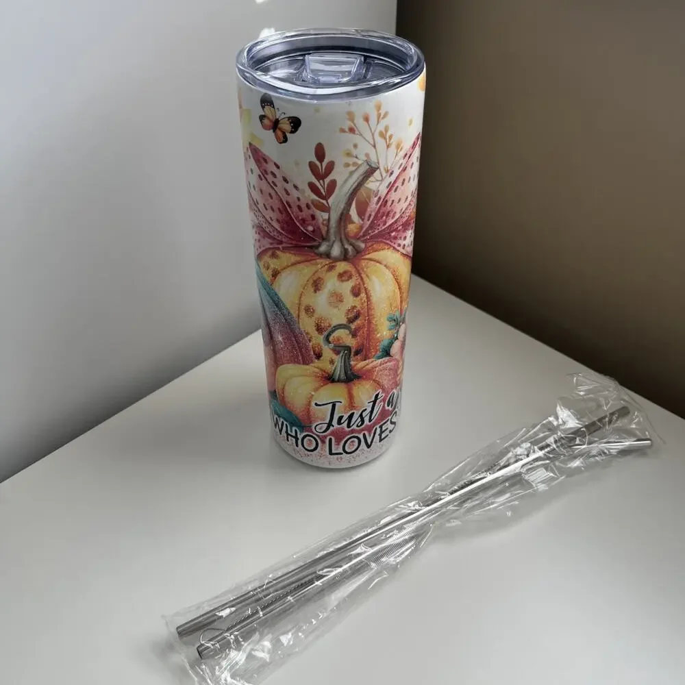 Custom Printed 20oz Tumbler Girl Who Loves Fall Lid Straws And Straw Cleaner